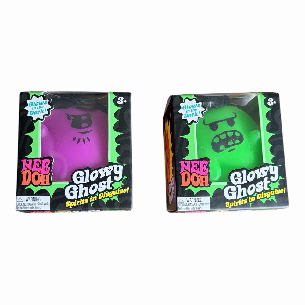 NeeDoh Glowy Ghost Squishy Fidget Toy Set of 2 Glow in the Dark Purple Green